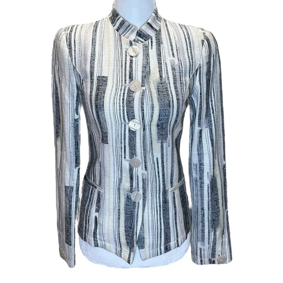 Emporio Armani - Vintage Striped Cotton Blazer - Size 2 US (38 IT), White, Grey - Picture 1 of 16